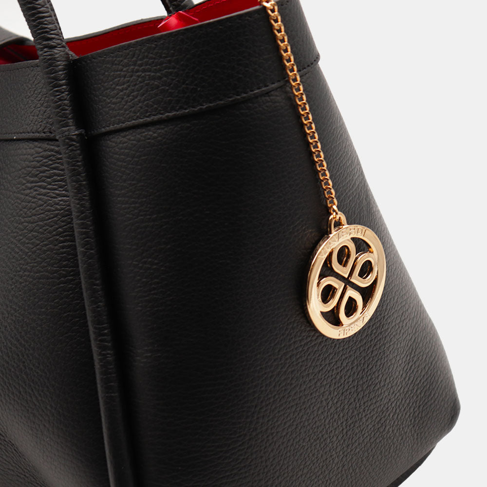 Borsa Donna a Spalla VIAVERDI in Pelle Nera Made in Italy linea Cortona