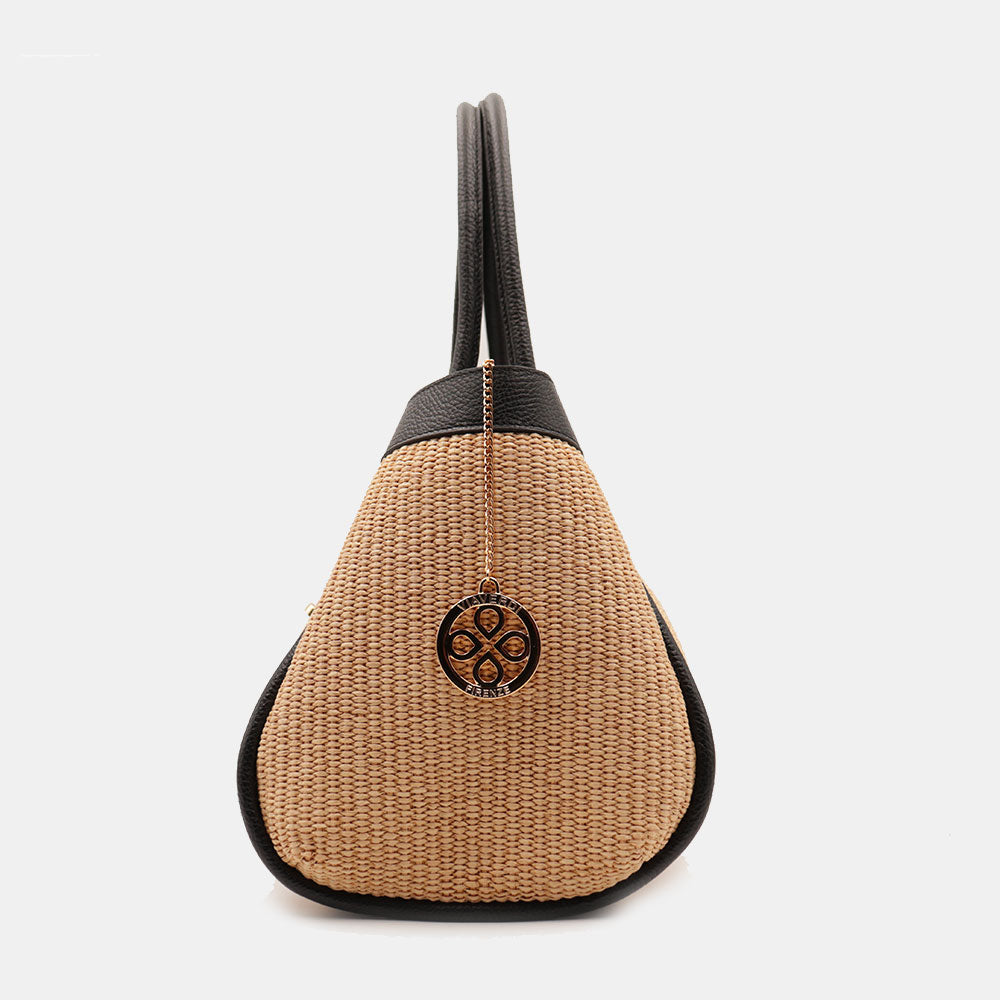 Borsa Donna a Spalla VIAVERDI in Rafia e Pelle Nera Made in Italy linea Cortona