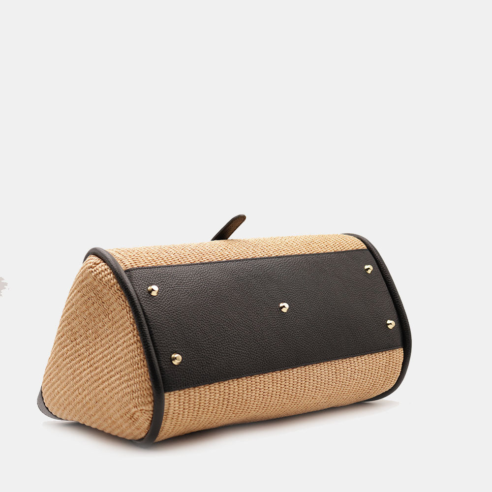 Borsa Donna a Spalla VIAVERDI in Rafia e Pelle Nera Made in Italy linea Cortona