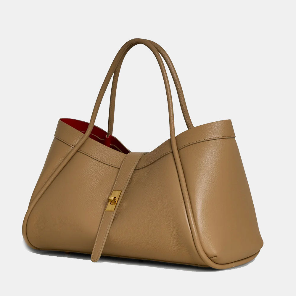 VIAVERDI Women's Shoulder Bag in Taupe Leather Made in Italy, Cortona Line