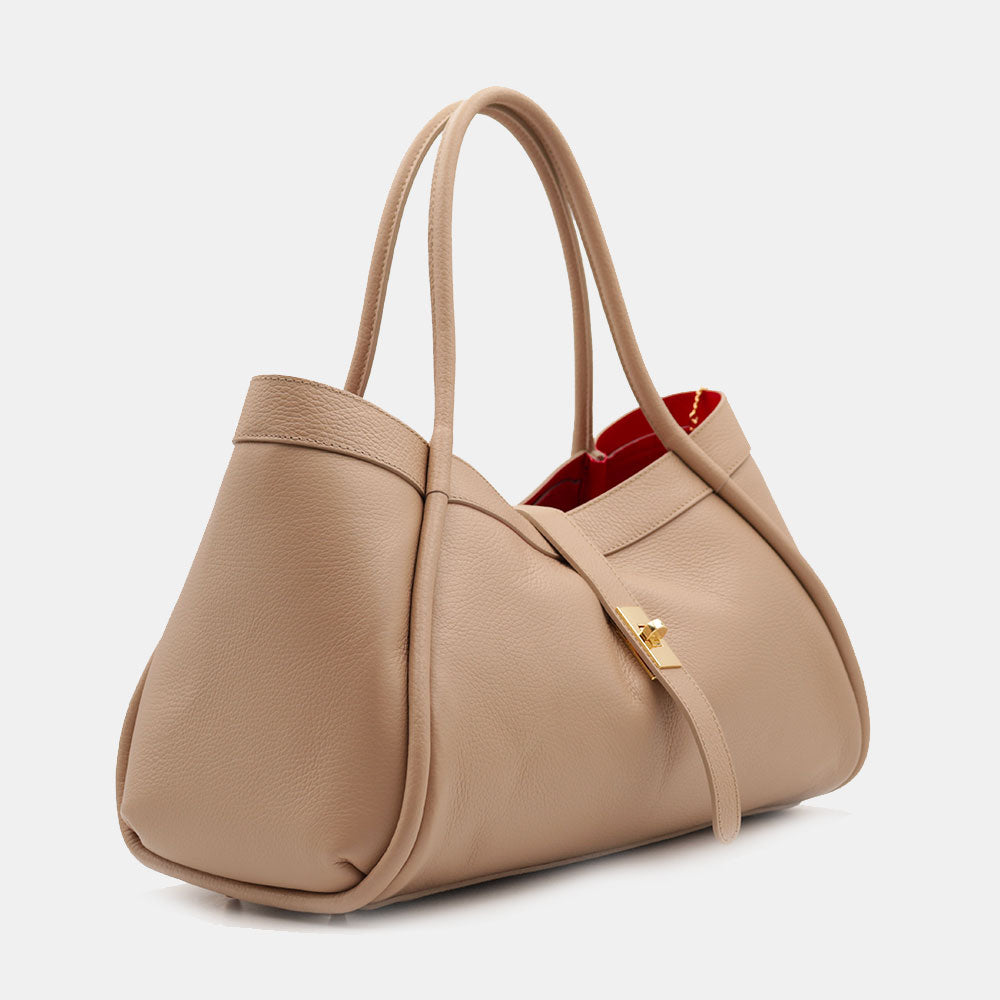 Borsa Donna a Spalla VIAVERDI in Pelle Beige Made in Italy linea Cortona