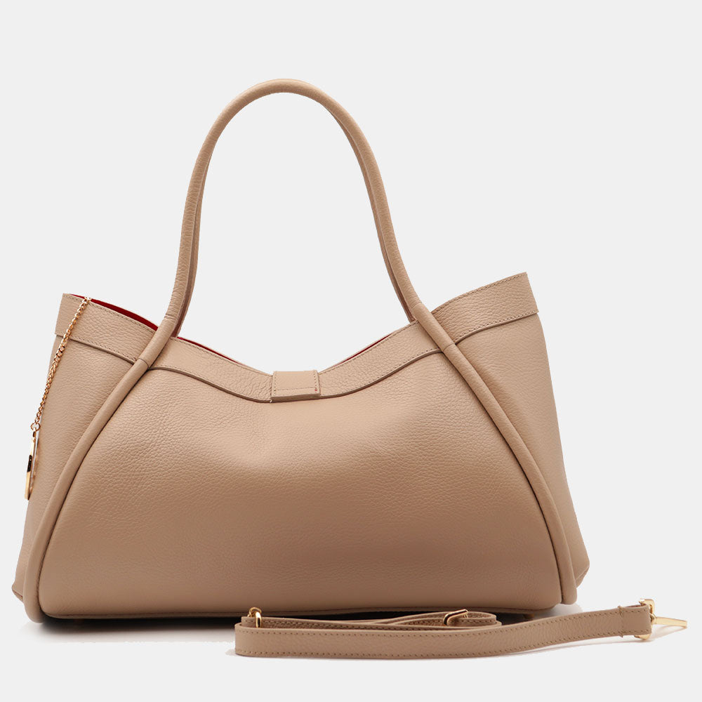 Borsa Donna a Spalla VIAVERDI in Pelle Beige Made in Italy linea Cortona