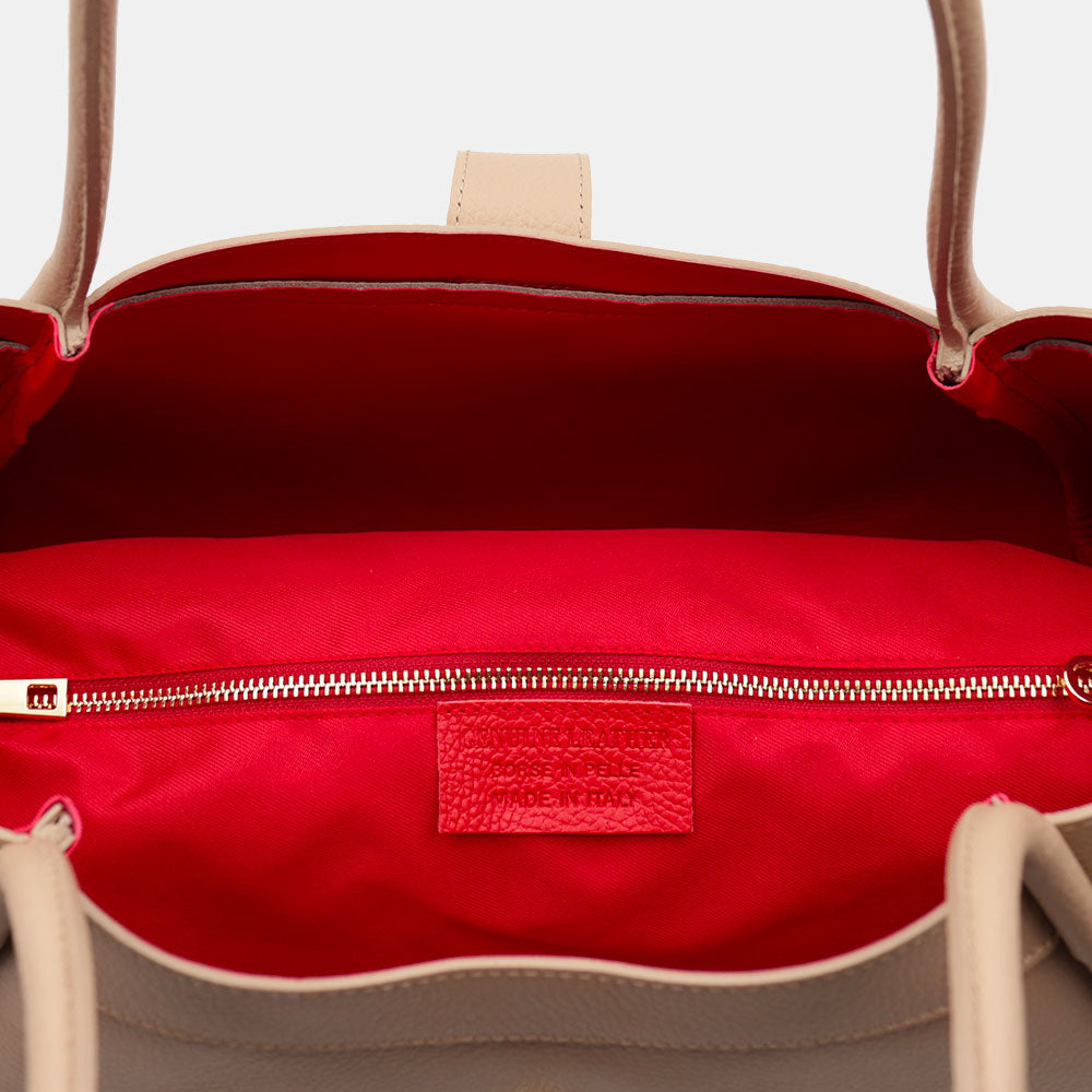 Borsa Donna a Spalla VIAVERDI in Pelle Beige Made in Italy linea Cortona