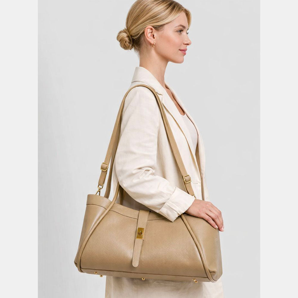 Borsa Donna a Spalla VIAVERDI in Pelle Taupe Made in Italy linea Cortona