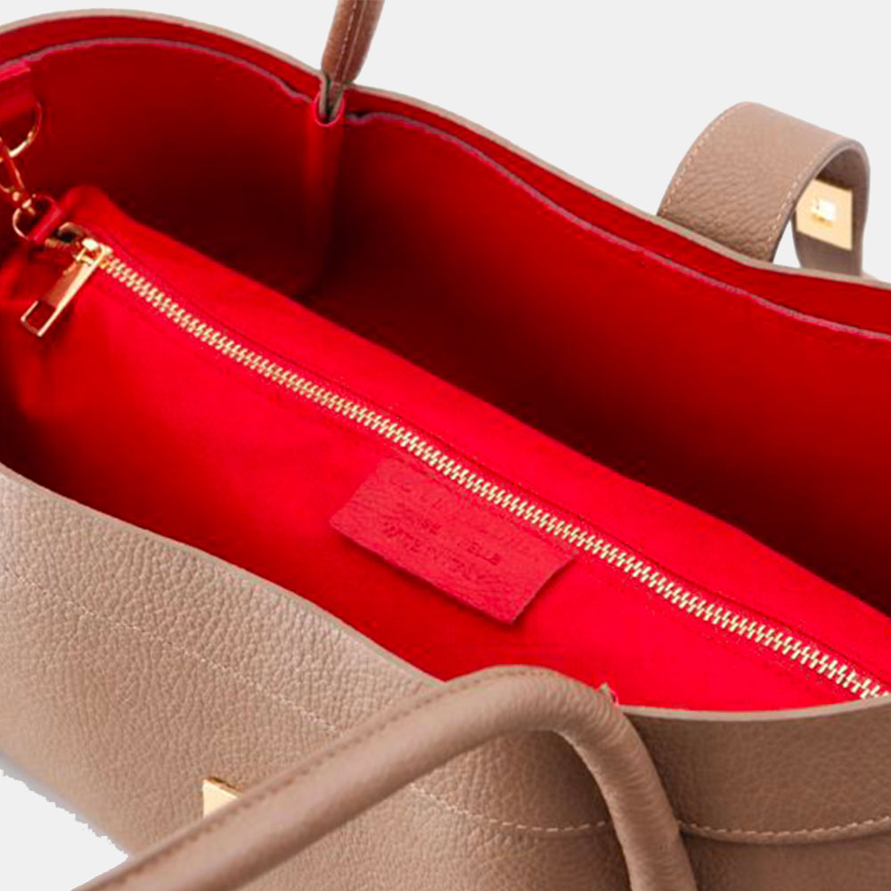 VIAVERDI Women's Shoulder Bag in Taupe Leather Made in Italy, Cortona Line