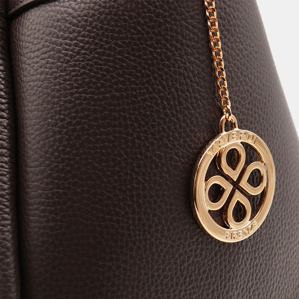 VIAVERDI Women's Shoulder Bag in Dark Brown Leather Made in Italy, Cortona Line