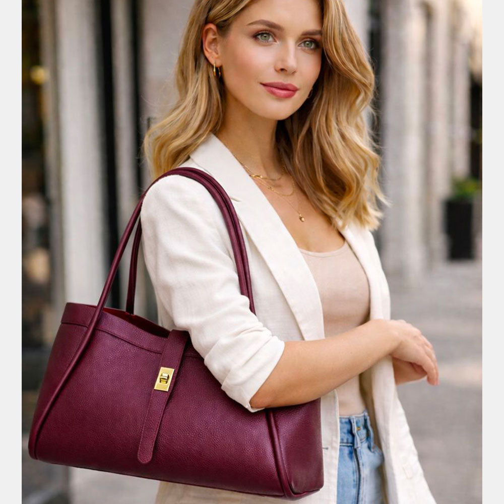 Borsa Donna a Spalla VIAVERDI in Pelle Bordeaux Made in Italy linea Cortona