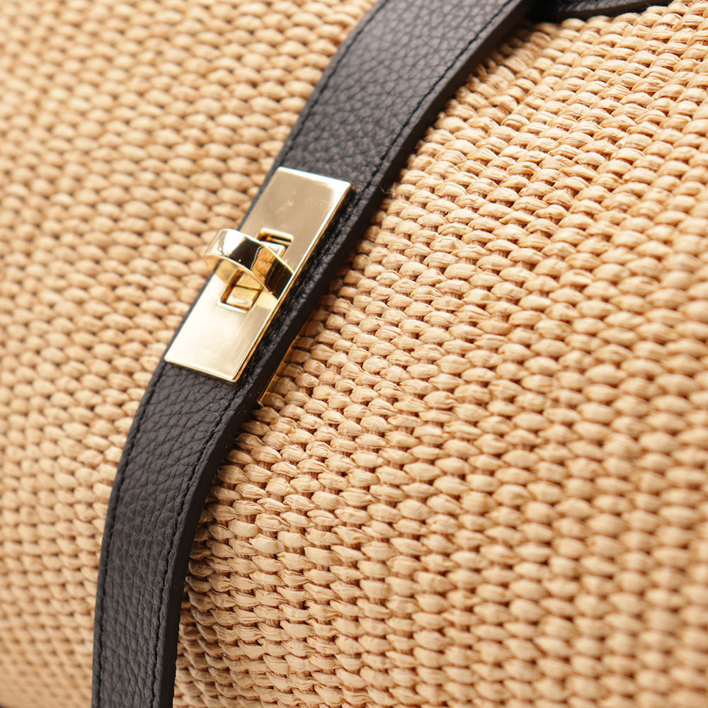 Borsa Donna a Spalla VIAVERDI in Rafia e Pelle Nera Made in Italy linea Cortona