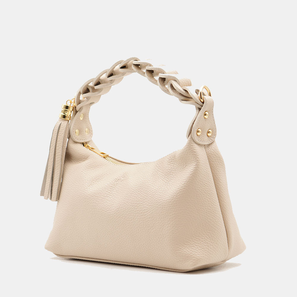 Borsa Donna a Mano con Tracolla VIAVERDI in Pelle Avorio Made in Italy linea Castiglione