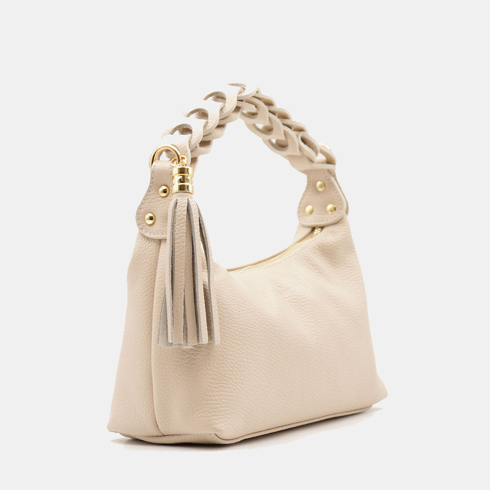 Borsa Donna a Mano con Tracolla VIAVERDI in Pelle Avorio Made in Italy linea Castiglione