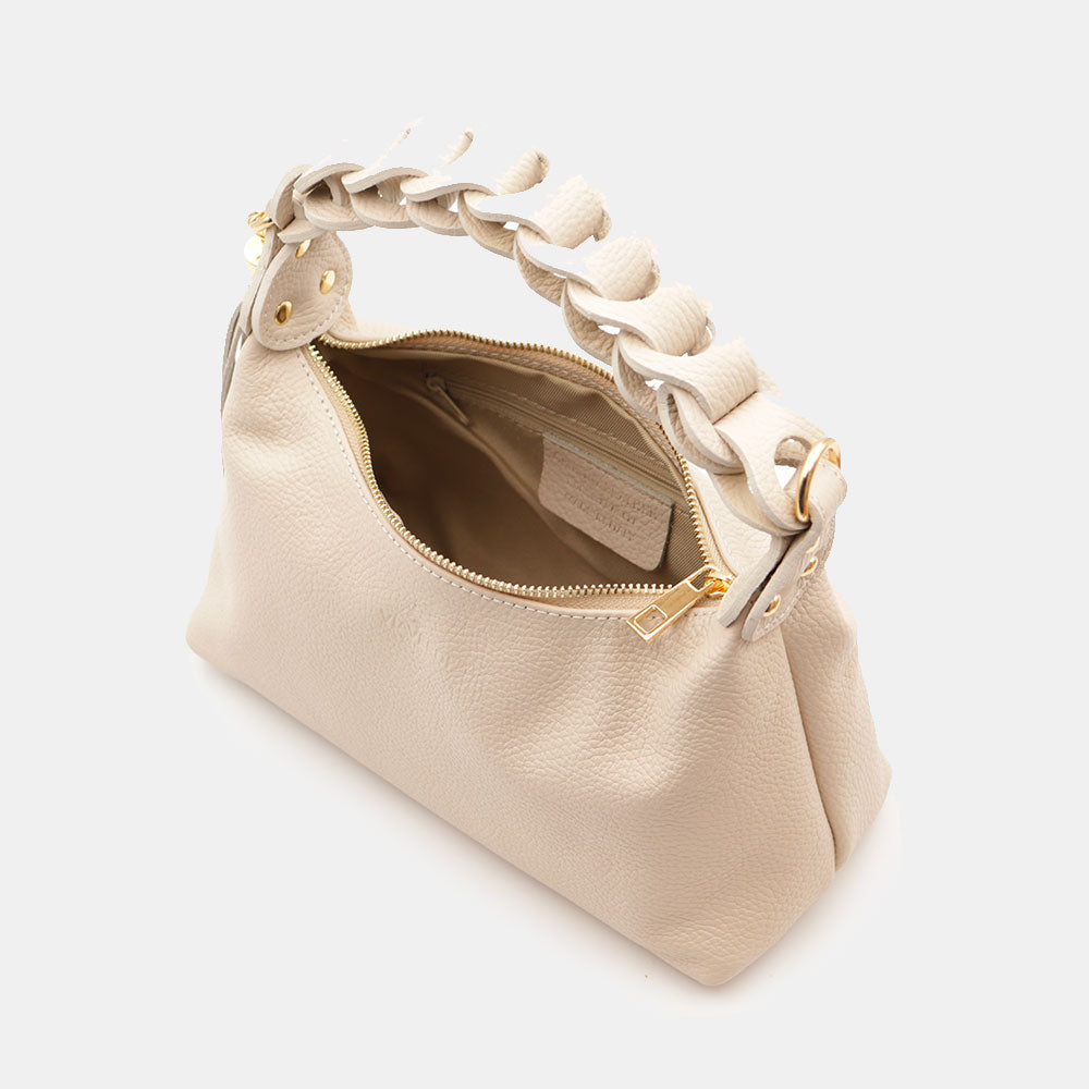 Borsa Donna a Mano con Tracolla VIAVERDI in Pelle Avorio Made in Italy linea Castiglione