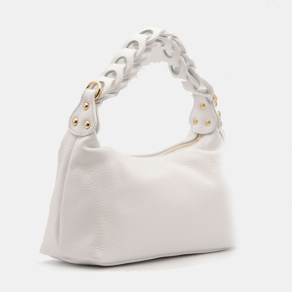 Borsa Donna a Mano con Tracolla VIAVERDI in Pelle Bianca Made in Italy linea Castiglione