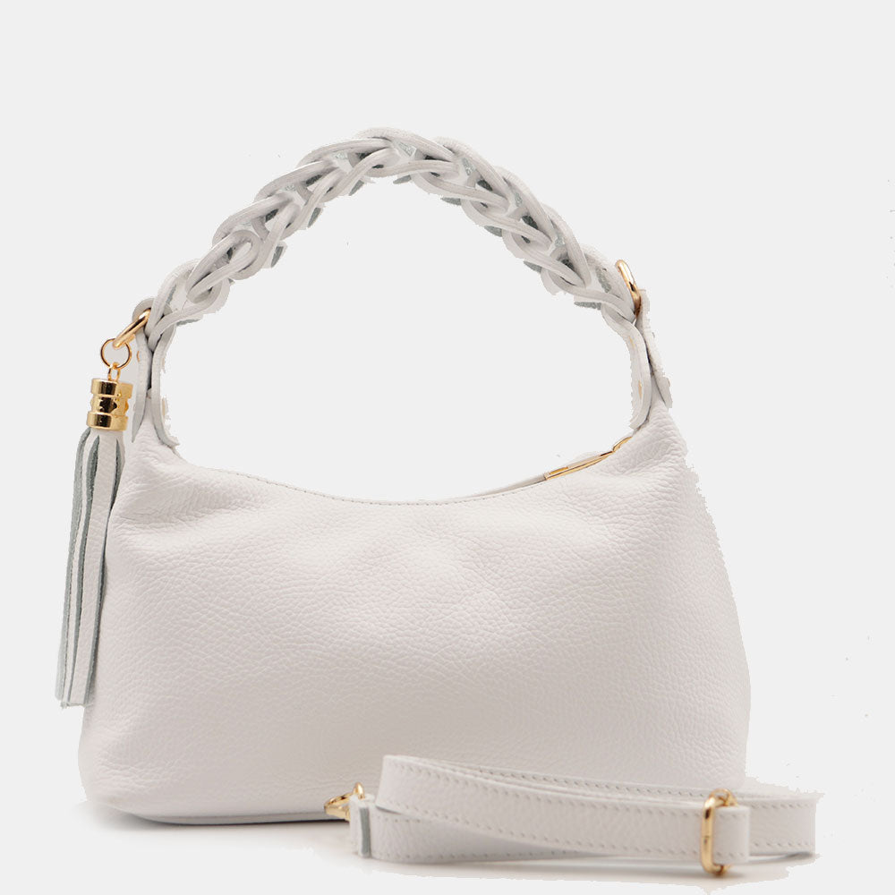 Borsa Donna a Mano con Tracolla VIAVERDI in Pelle Bianca Made in Italy linea Castiglione