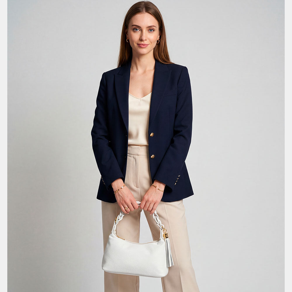 Borsa Donna a Mano con Tracolla VIAVERDI in Pelle Bianca Made in Italy linea Castiglione