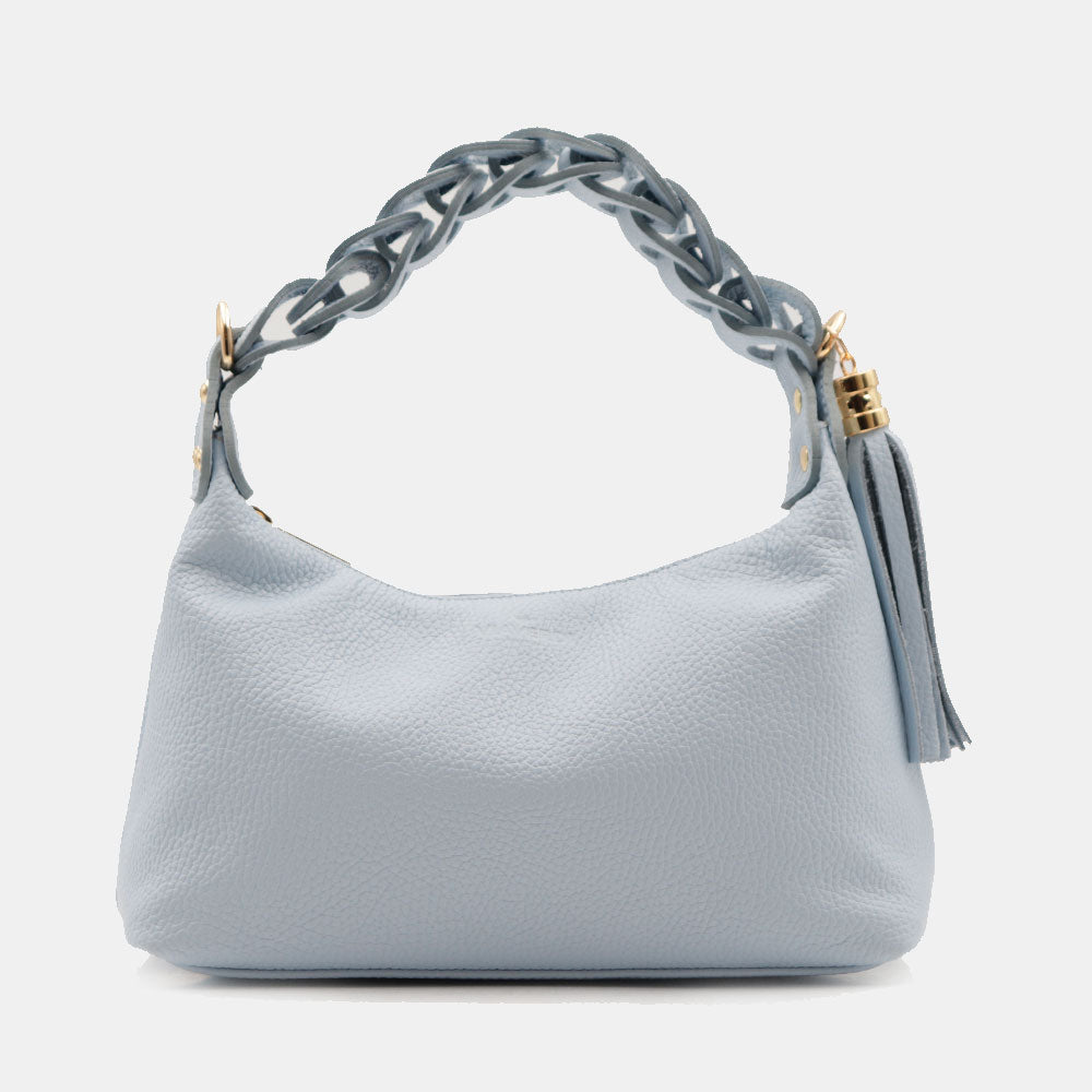 Borsa Donna a Mano con Tracolla VIAVERDI in Pelle Celeste Made in Italy linea Castiglione