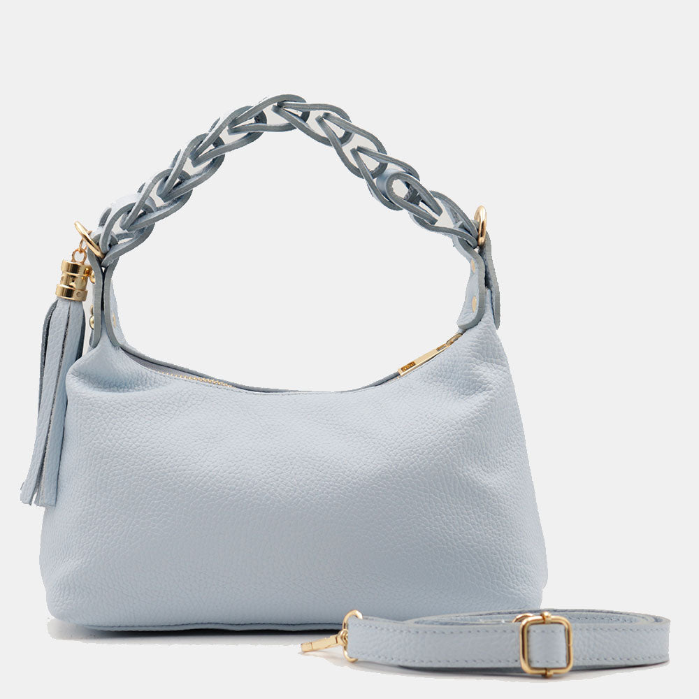 Borsa Donna a Mano con Tracolla VIAVERDI in Pelle Celeste Made in Italy linea Castiglione