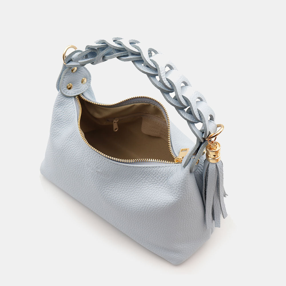 Borsa Donna a Mano con Tracolla VIAVERDI in Pelle Celeste Made in Italy linea Castiglione