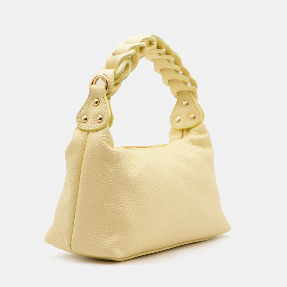 Borsa Donna a Mano con Tracolla VIAVERDI in Pelle Gialla Made in Italy linea Castiglione