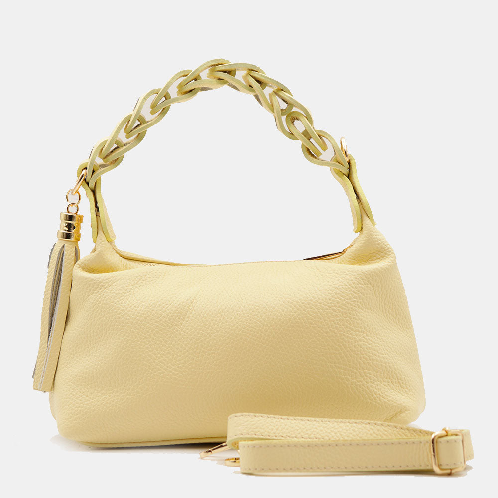 Borsa Donna a Mano con Tracolla VIAVERDI in Pelle Gialla Made in Italy linea Castiglione