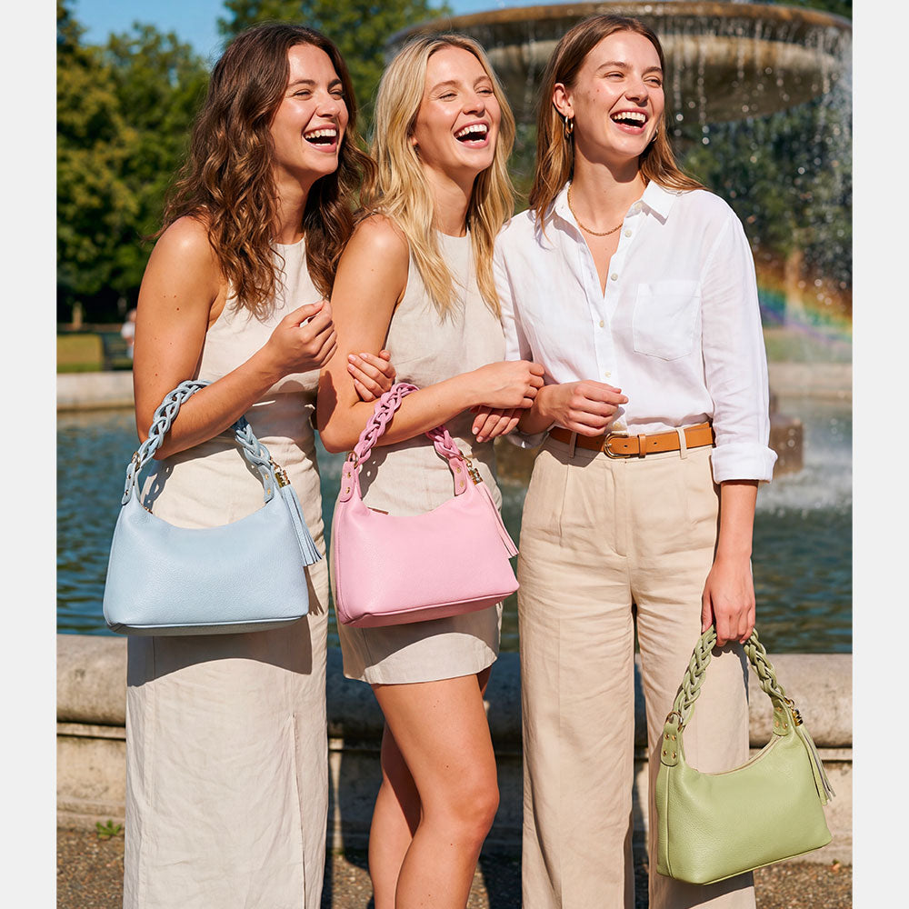 Borsa Donna a Mano con Tracolla VIAVERDI in Pelle Rosa Made in Italy linea Castiglione