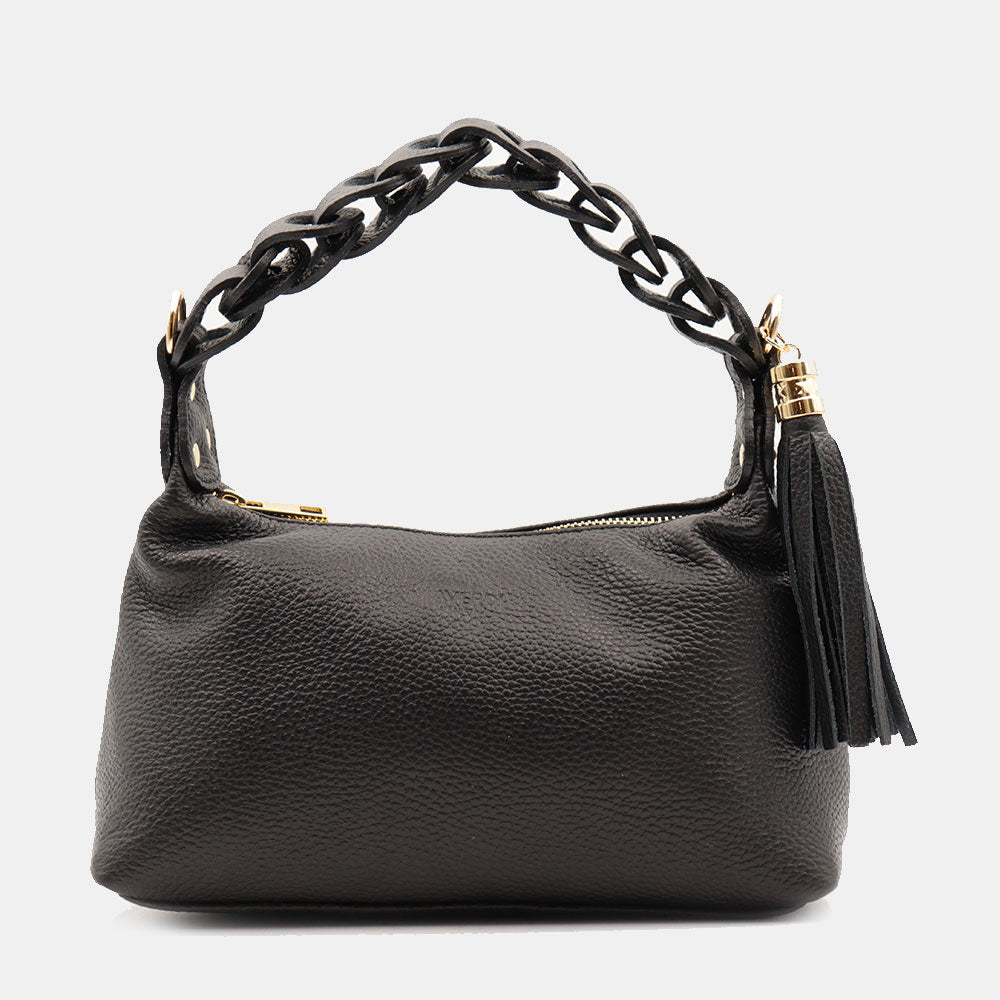 Borsa Donna a Mano con Tracolla VIAVERDI in Pelle Nera Made in Italy linea Castiglione