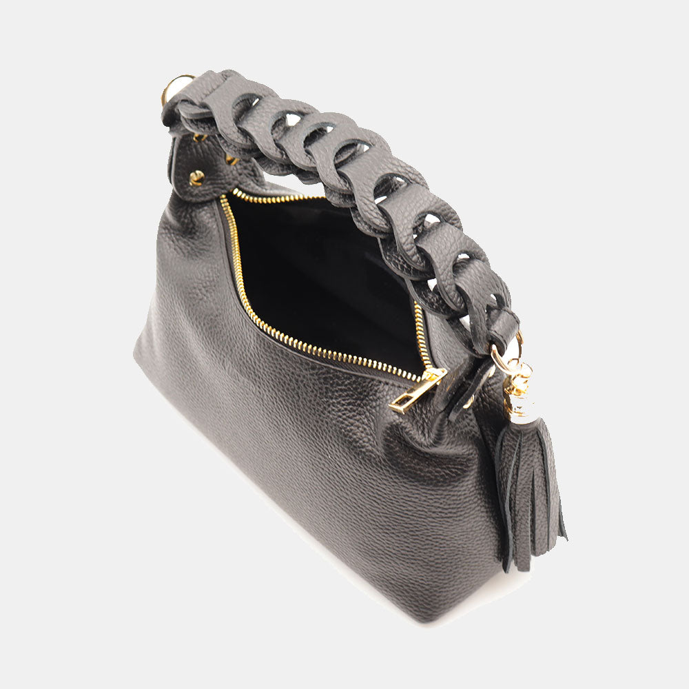 Borsa Donna a Mano con Tracolla VIAVERDI in Pelle Nera Made in Italy linea Castiglione