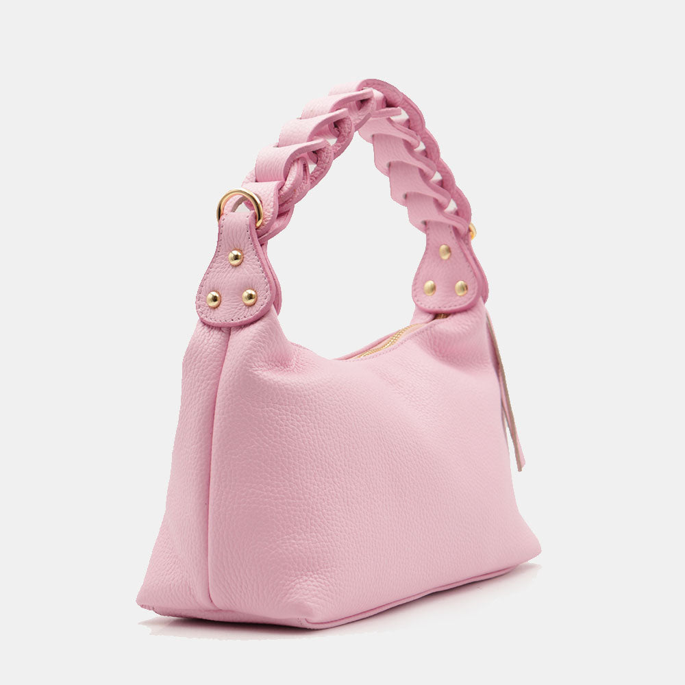 Borsa Donna a Mano con Tracolla VIAVERDI in Pelle Rosa Made in Italy linea Castiglione