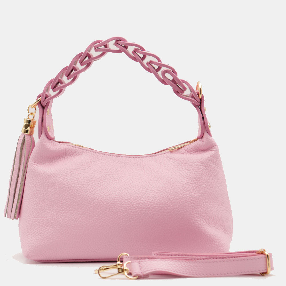 Borsa Donna a Mano con Tracolla VIAVERDI in Pelle Rosa Made in Italy linea Castiglione