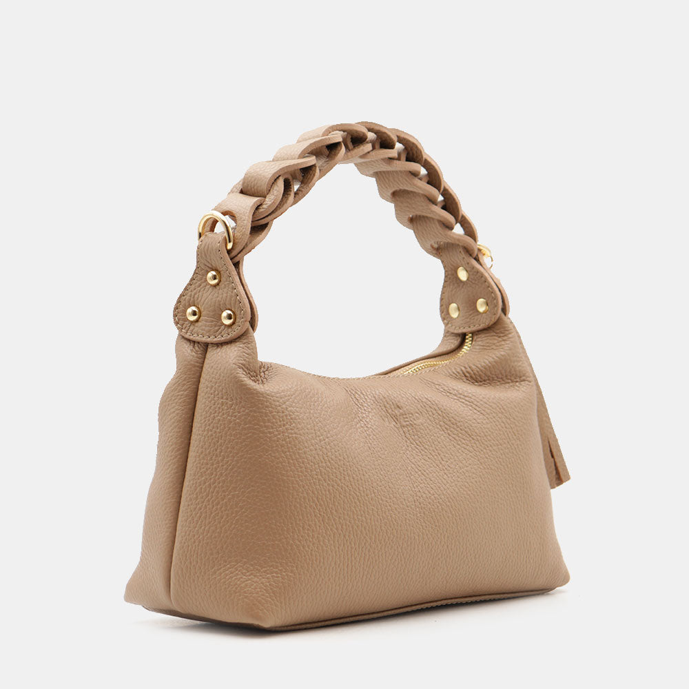 Borsa Donna a Mano con Tracolla VIAVERDI in Pelle Taupe Made in Italy linea Castiglione