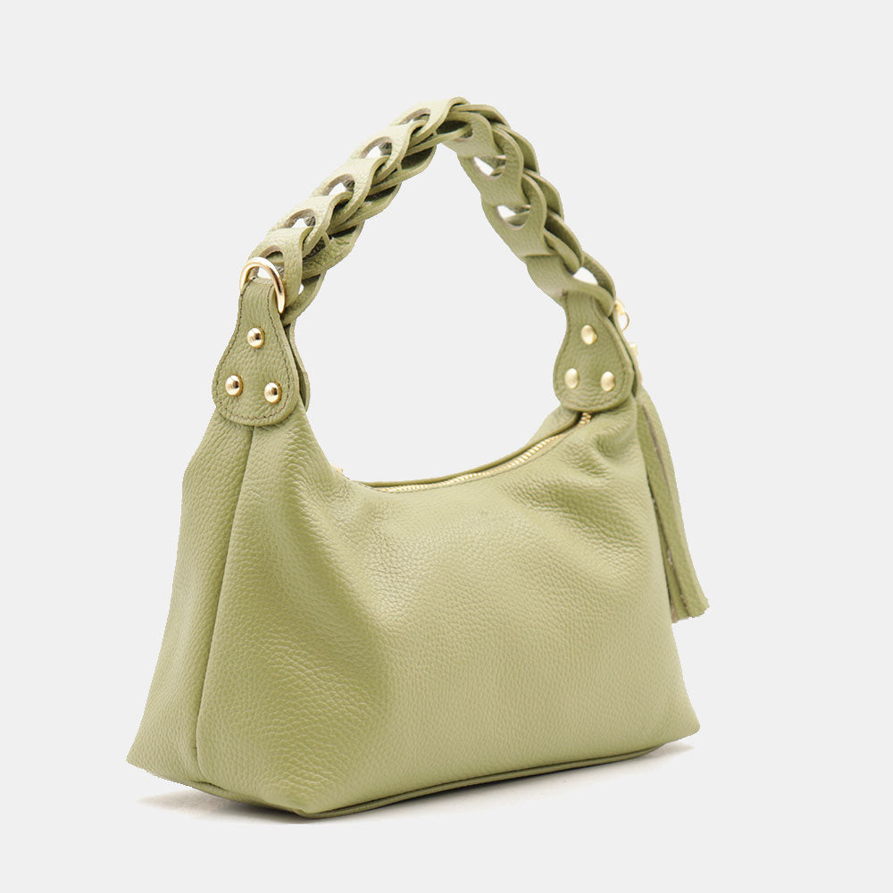 Borsa Donna a Mano con Tracolla VIAVERDI in Pelle Verde Made in Italy linea Castiglione