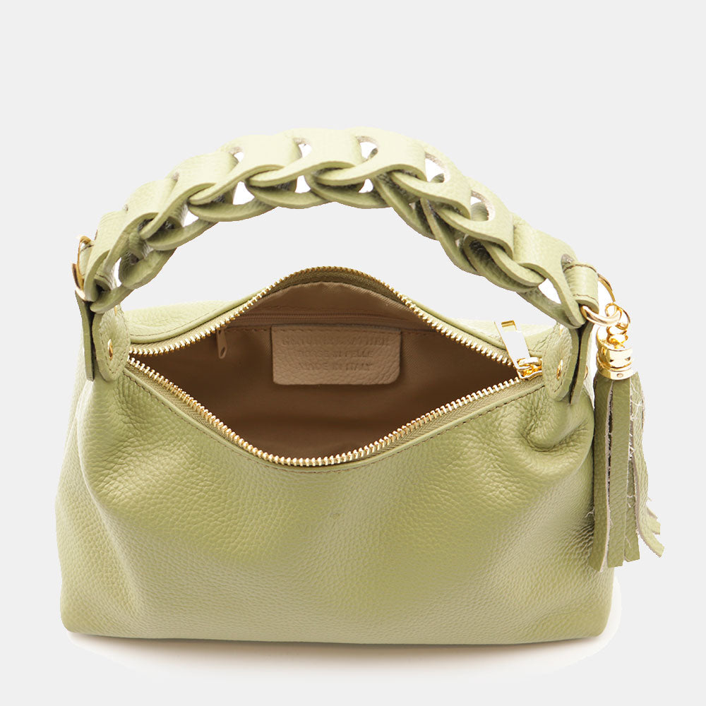 Borsa Donna a Mano con Tracolla VIAVERDI in Pelle Verde Made in Italy linea Castiglione