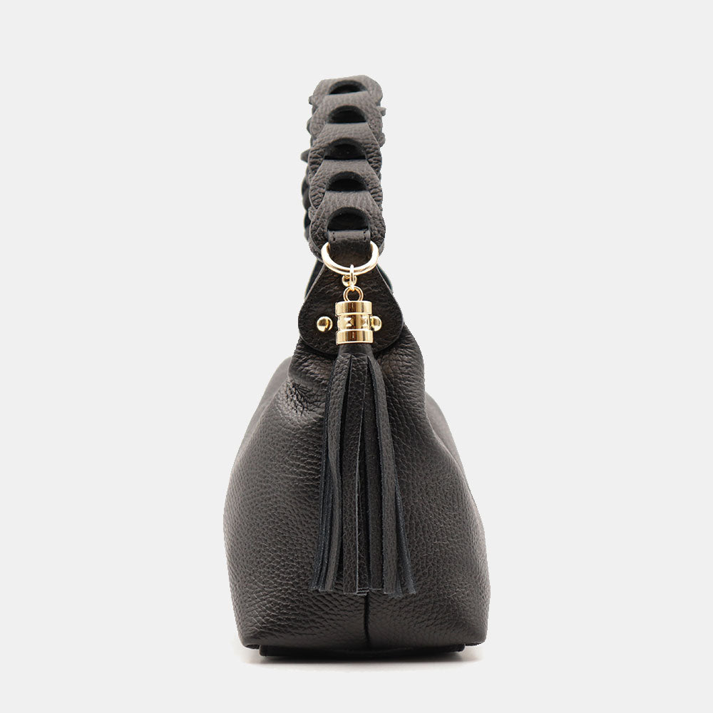 Borsa Donna a Mano con Tracolla VIAVERDI in Pelle Nera Made in Italy linea Castiglione