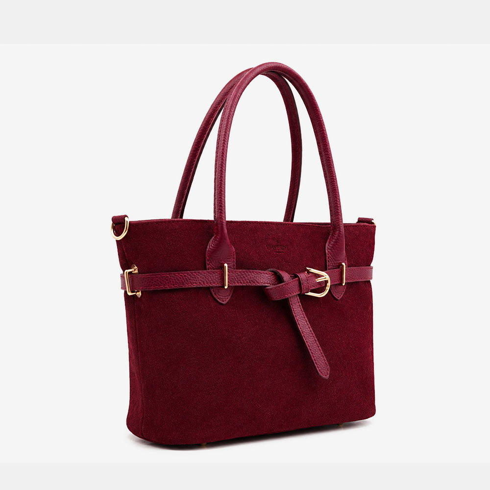 Borsa a Spalla VIAVERDI in Camoscio Bordeaux Made in Italy linea Castiglione