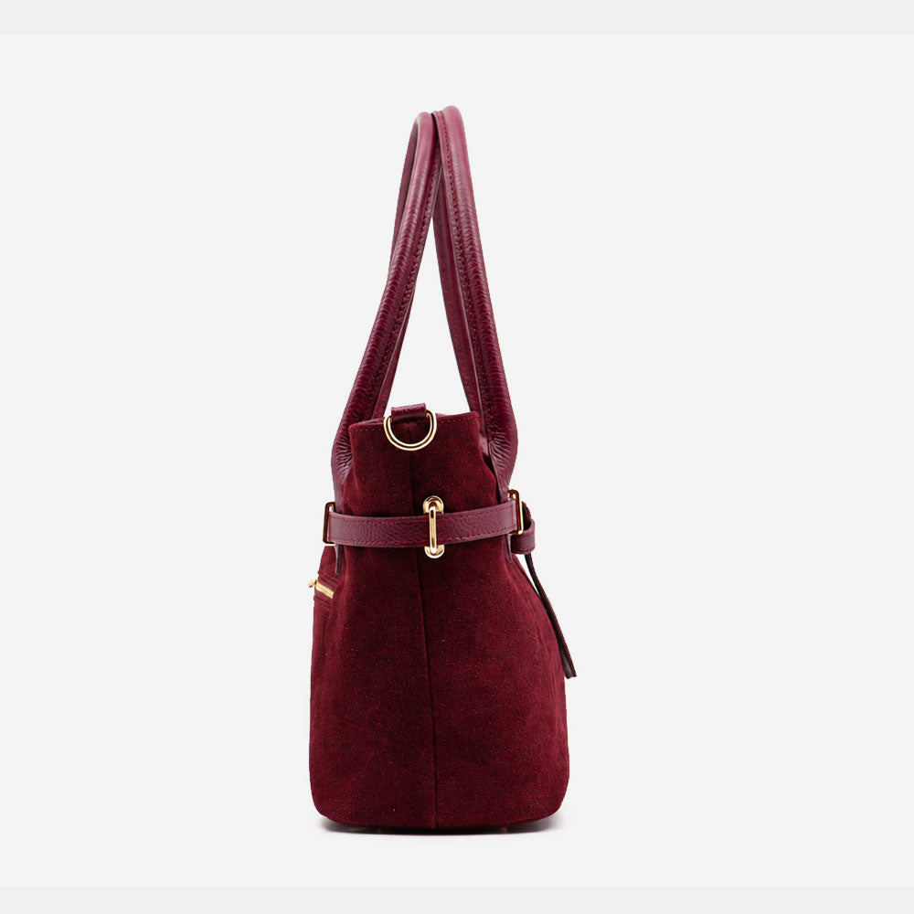 Borsa a Spalla VIAVERDI in Camoscio Bordeaux Made in Italy linea Castiglione