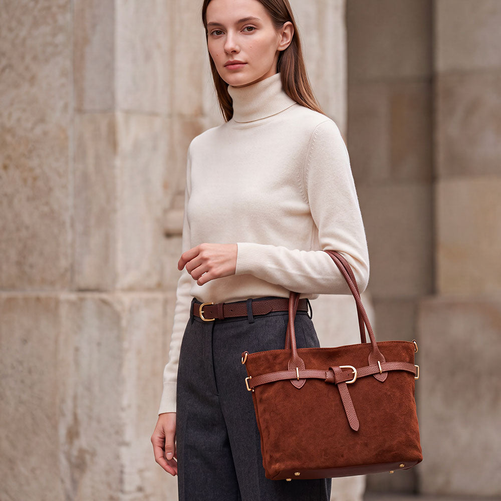 ViaVerdi Shoulder Bag in Brown Suede Made in Italy – Castiglione Line