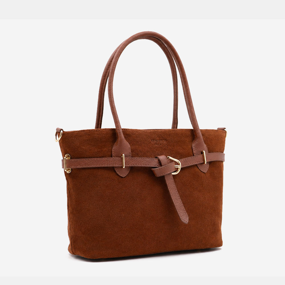 Borsa a Spalla VIAVERDI in Camoscio Marrone Made in Italy linea Castiglione