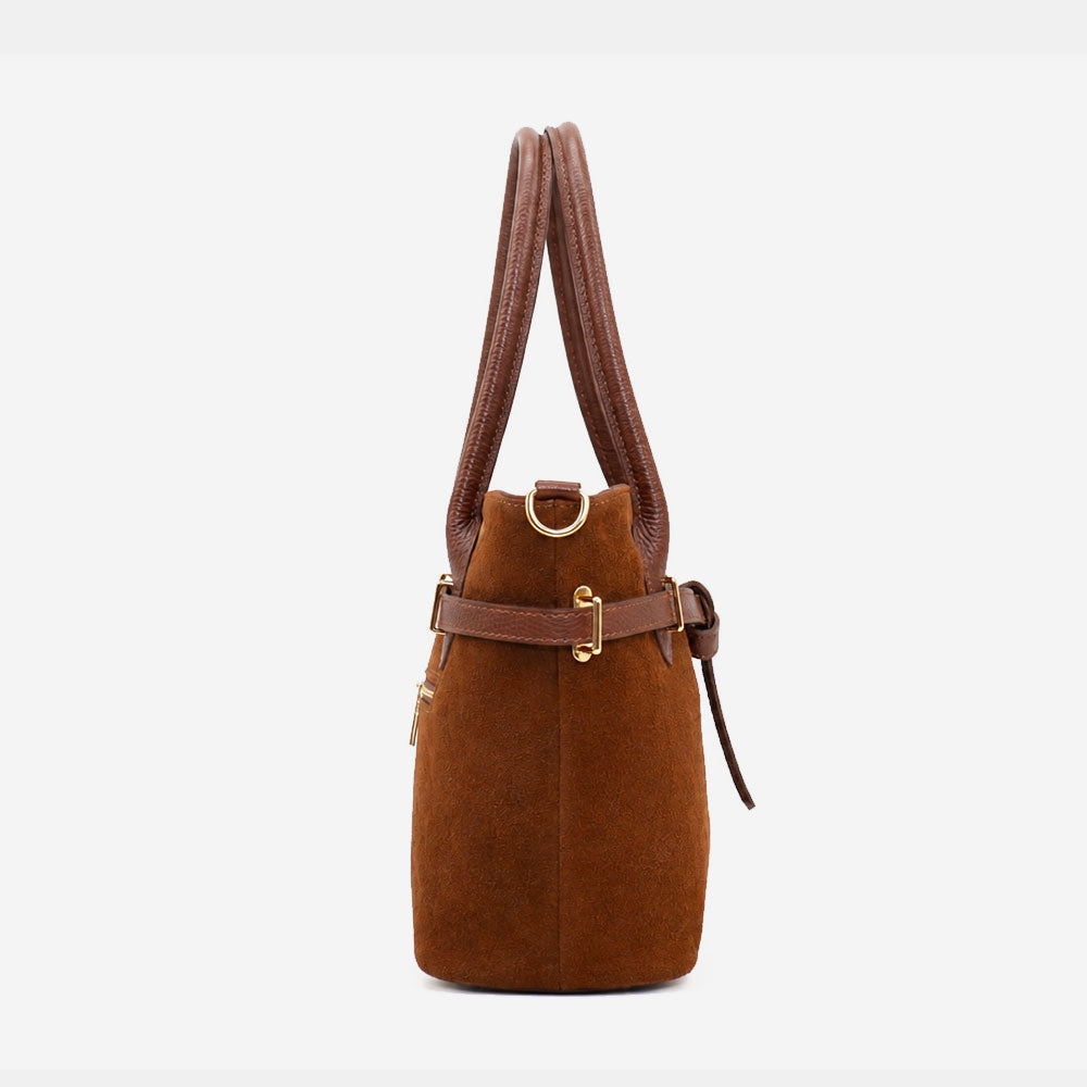 Borsa a Spalla VIAVERDI in Camoscio Marrone Made in Italy linea Castiglione