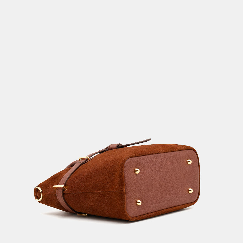 Borsa a Spalla VIAVERDI in Camoscio Marrone Made in Italy linea Castiglione