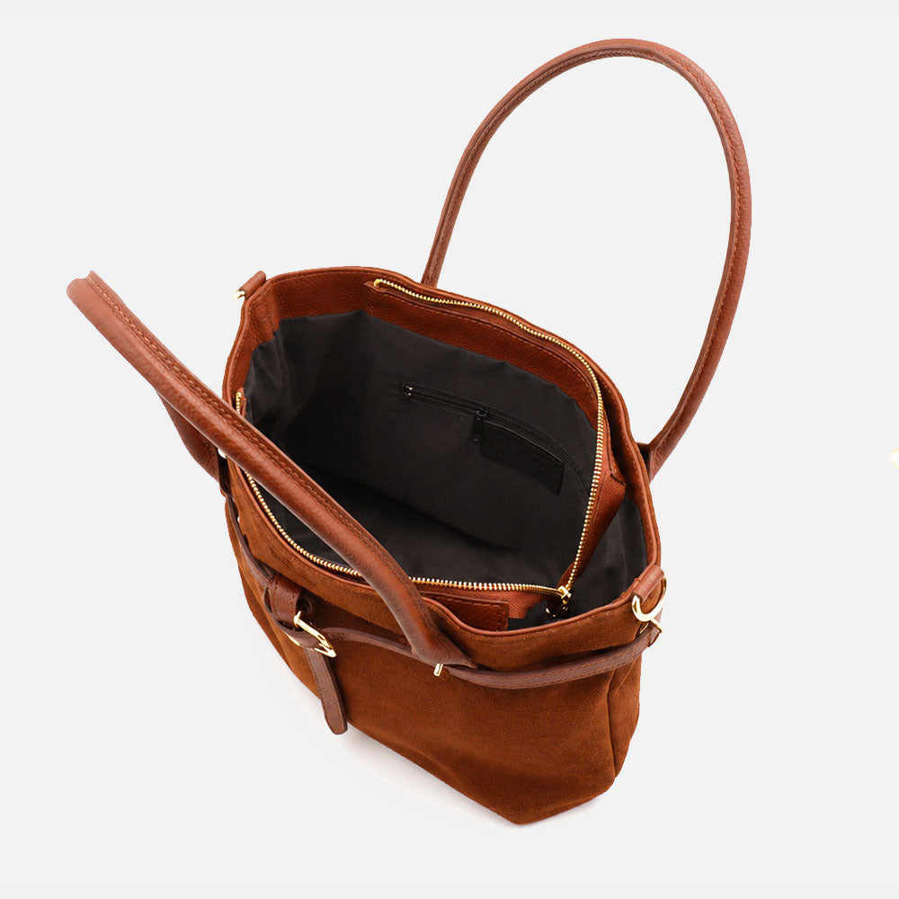 Borsa a Spalla VIAVERDI in Camoscio Marrone Made in Italy linea Castiglione