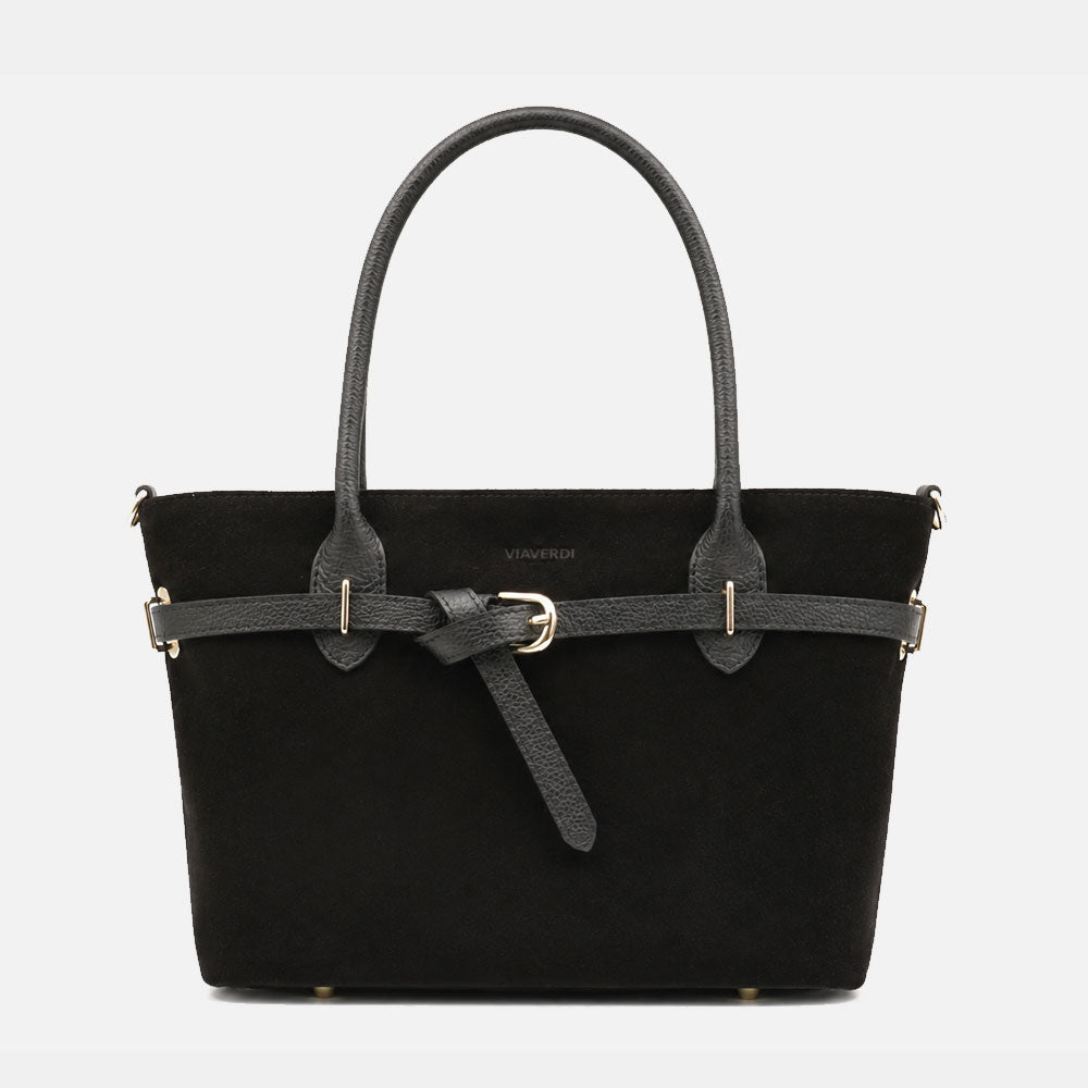 Borsa a Spalla VIAVERDI in Camoscio Nera Made in Italy linea Castiglione