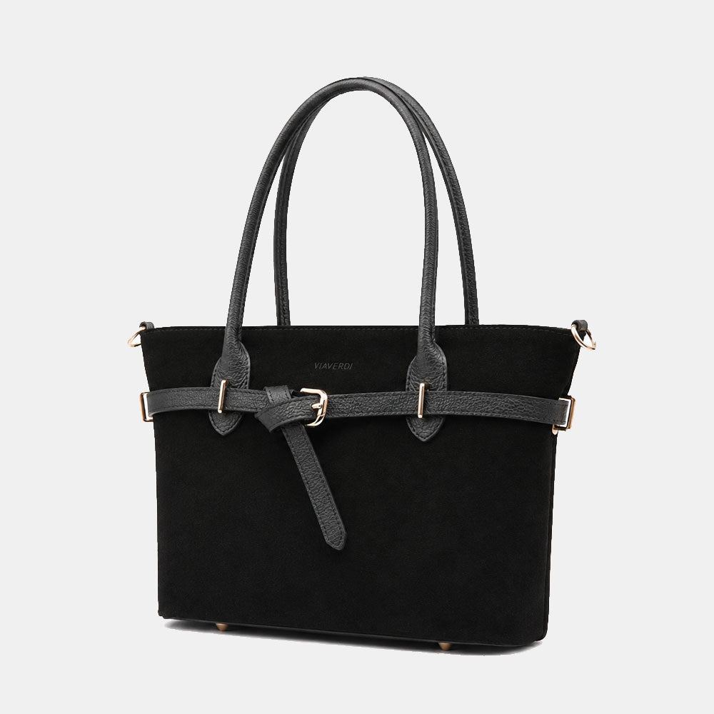 Borsa a Spalla VIAVERDI in Camoscio Nera Made in Italy linea Castiglione
