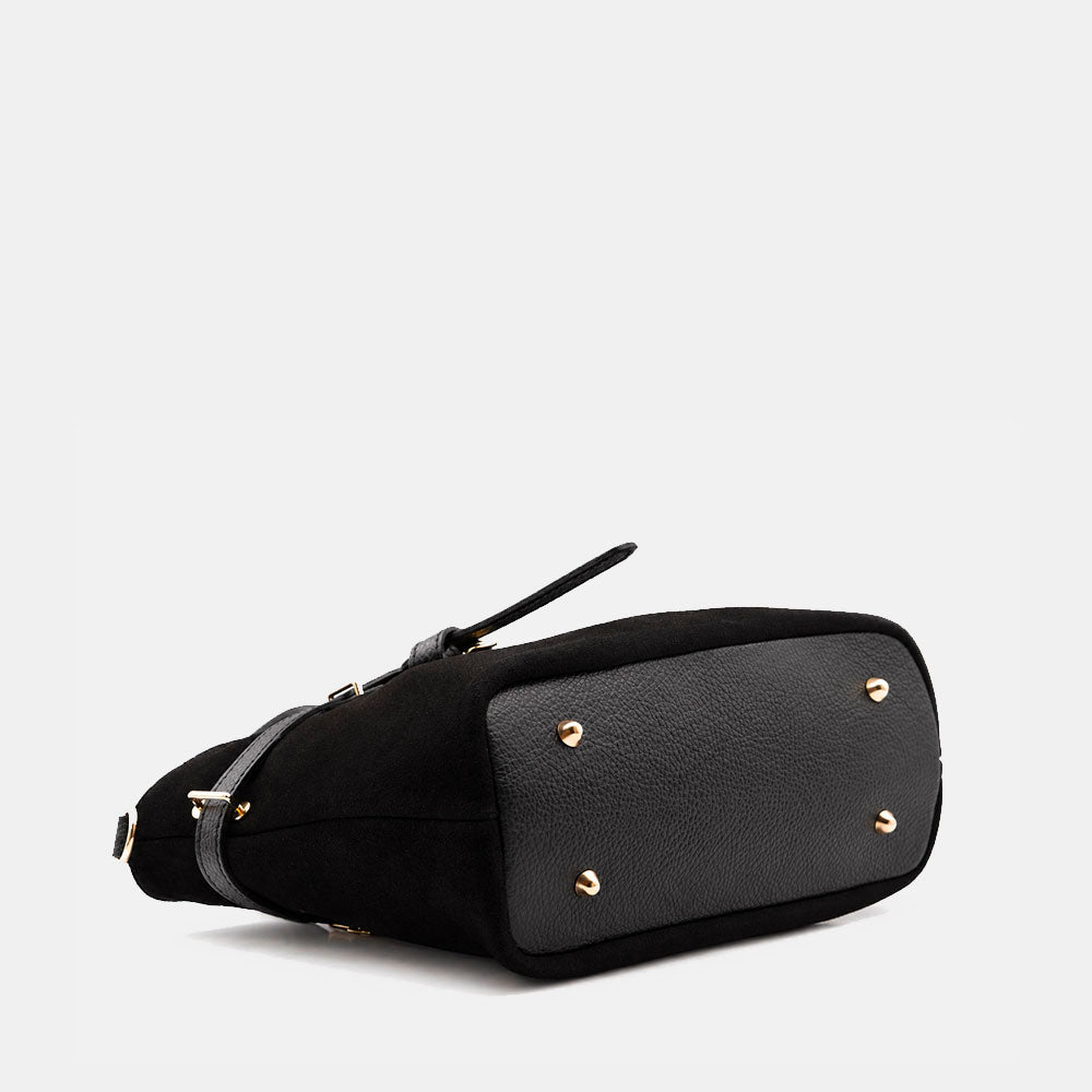 Borsa a Spalla VIAVERDI in Camoscio Nera Made in Italy linea Castiglione