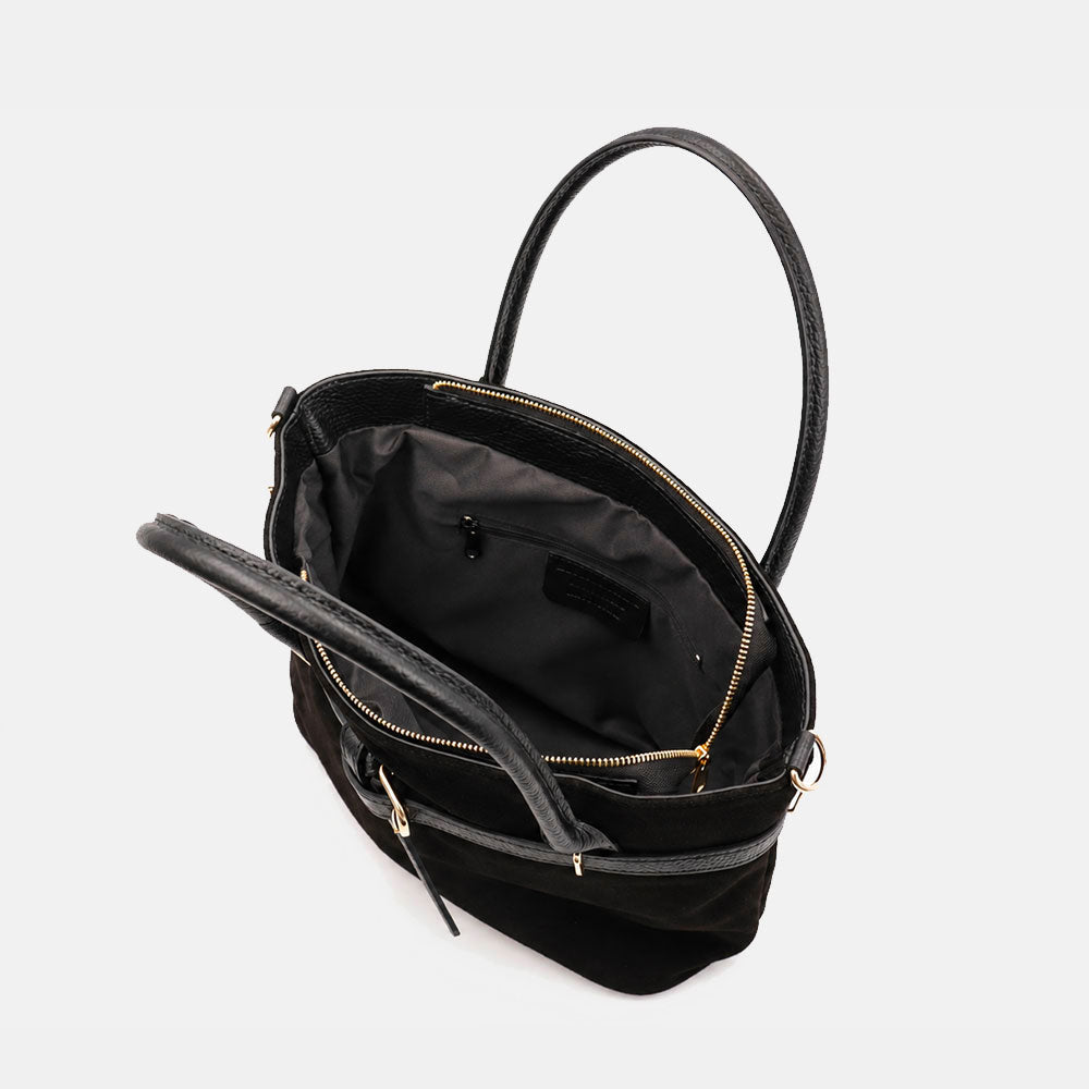 Borsa a Spalla VIAVERDI in Camoscio Nera Made in Italy linea Castiglione