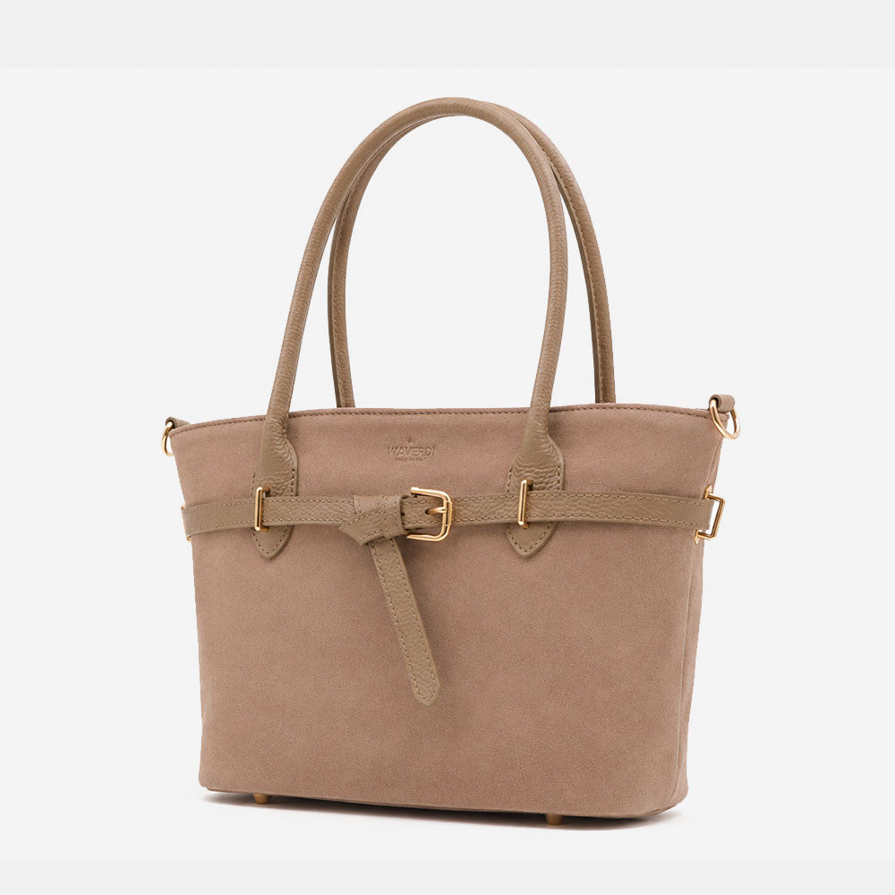 Borsa a Spalla VIAVERDI in Camoscio Taupe Made in Italy linea Castiglione