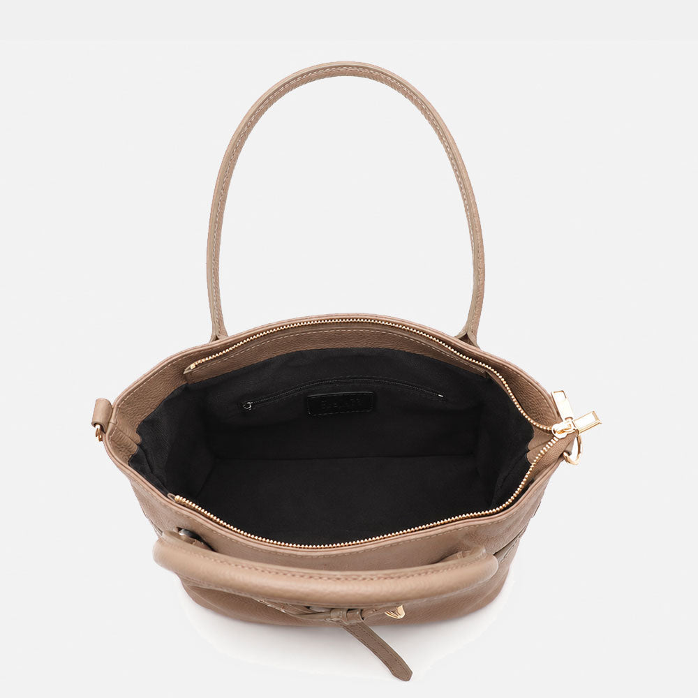 Borsa a Spalla VIAVERDI in Camoscio Taupe Made in Italy linea Castiglione