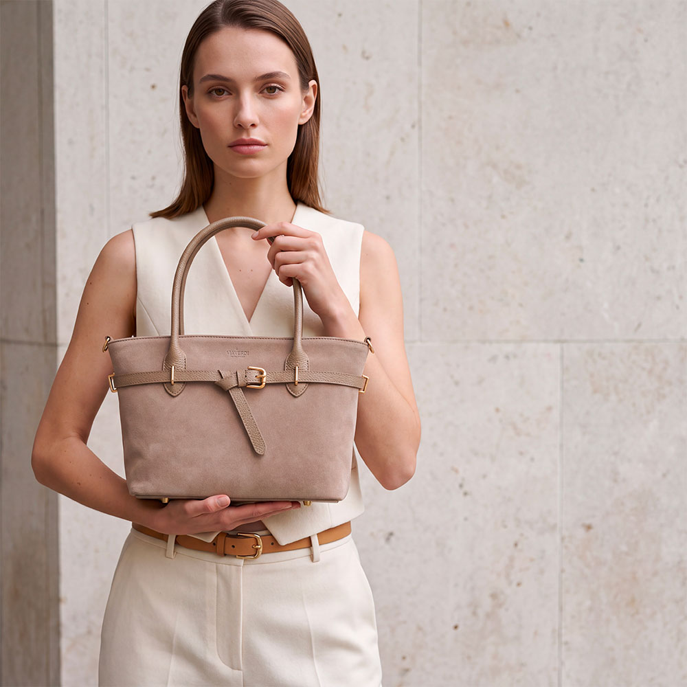 ViaVerdi Shoulder Bag in Taupe Suede Made in Italy – Castiglione Line