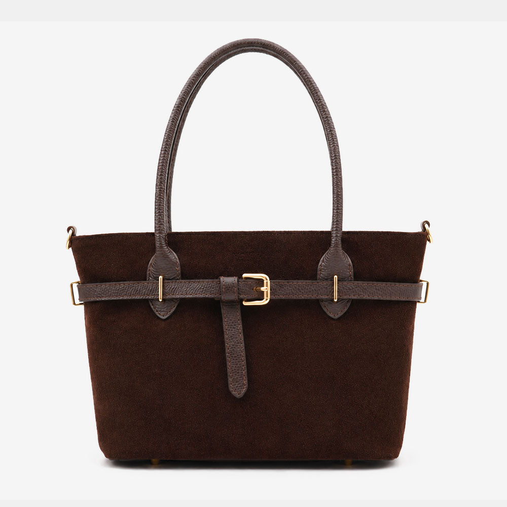 Borsa a Spalla VIAVERDI in Camoscio Marrone Testa di Moro Made in Italy linea Castiglione