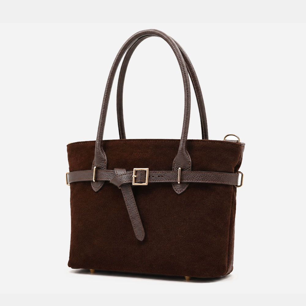 Borsa a Spalla VIAVERDI in Camoscio Marrone Testa di Moro Made in Italy linea Castiglione