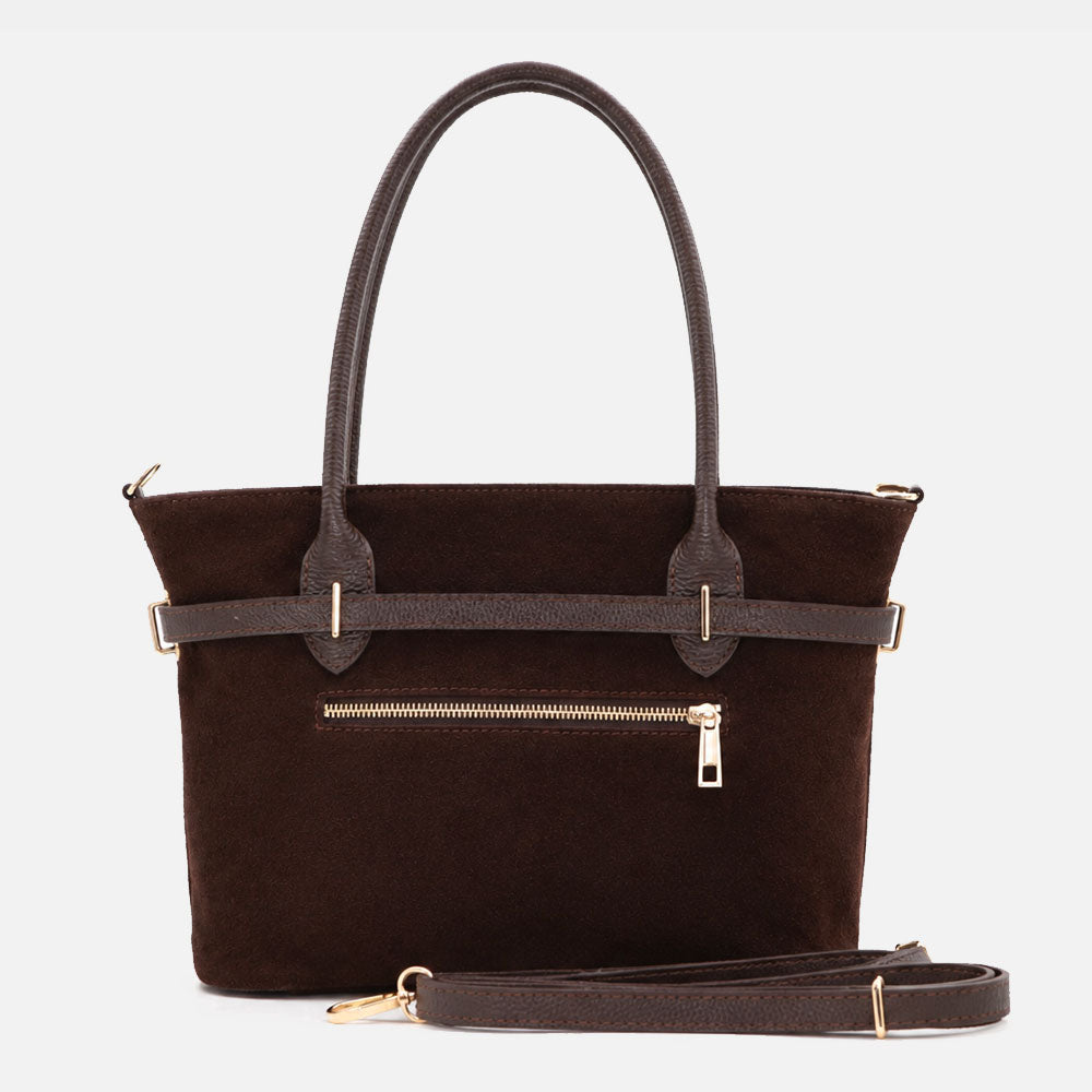 Borsa a Spalla VIAVERDI in Camoscio Marrone Testa di Moro Made in Italy linea Castiglione