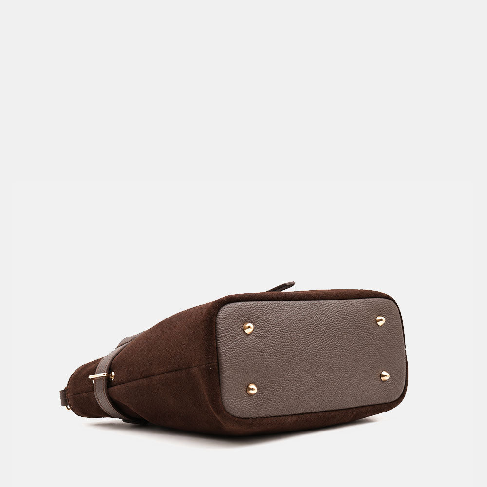 Borsa a Spalla VIAVERDI in Camoscio Marrone Testa di Moro Made in Italy linea Castiglione